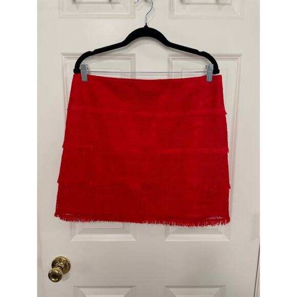 J. Crew Red Tiered Fringe Lace Mini Skirt Size 12|  Festival |‎ Boho - Picture 1 of 5